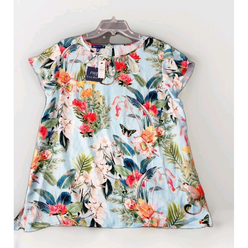 RSVP by Talbots Women's Sz 1X Blouse Tropical Floral Print Flutter Sleeve Resort